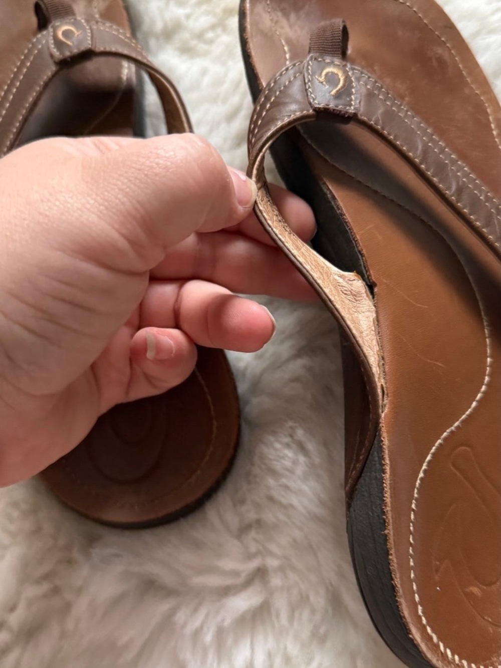 OluKai Kumu Brown Leather Flip-Flop Sandals Women’s Size US 7 EU 37 - Picture 9 of 12